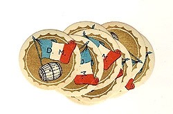 5 French wine barrel labels with flag