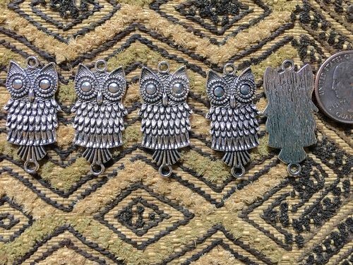 Five 38mm Antique Silver Owl Links or Pendants