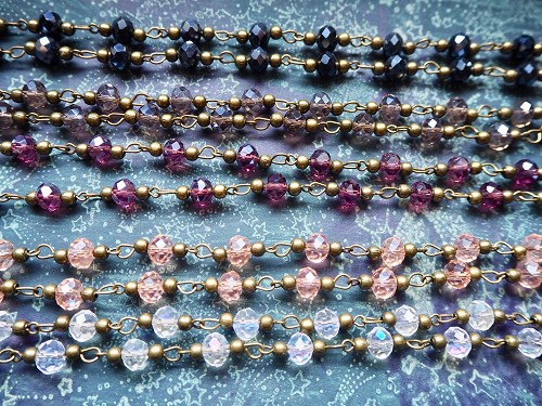 ONE METER Electroplated 6x8mm Faceted Abacus Glass Beaded Rosary Chain with 3mm Antique Bronze Beads/Links in Choice of Glass Bead Colors