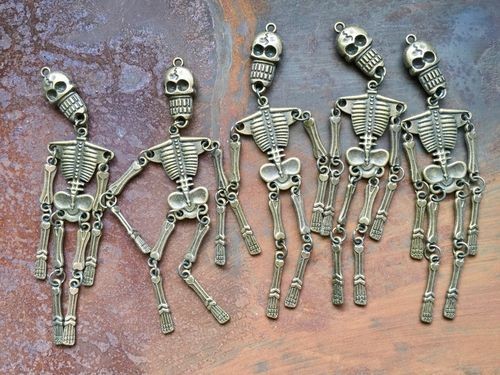 5 Pcs Articulated Antique Bronze Skeleton Pendants
