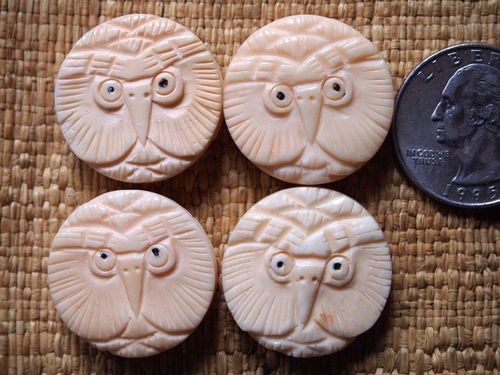 Handcarved Bone Owl Coin Bead 24mm