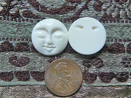 Petite 20mm Bone Round Carved Moon Face Bead/Cabochon - Eyes Closed