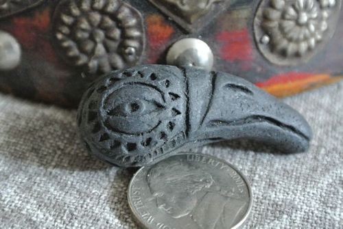 Large Black Ceramic Crow or Raven HEAD Bead