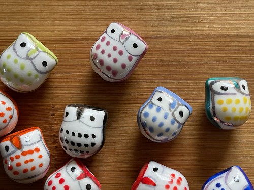 10 Pieces Porcelain Hand-painted Porcelain Owl Beads