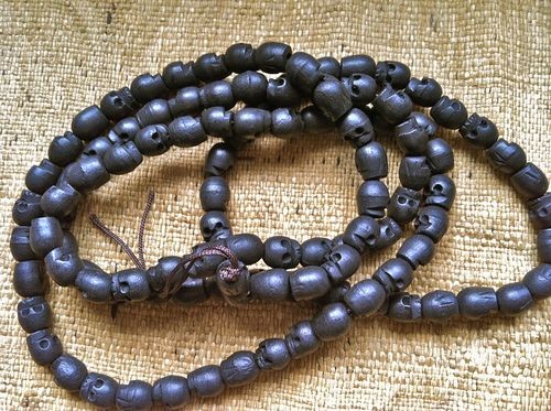 108 bead BLACK wood skull bead mala 9x10mm