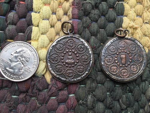 Thai Buddha's Footprint Round Metal Framed Amulet