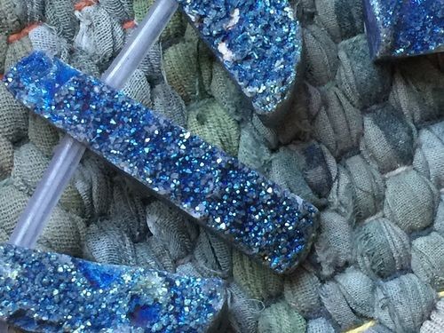 Full Strand Extra-Large Top-Drilled Graduated DRUZY Agate Titanium Slab/Slice Pendants