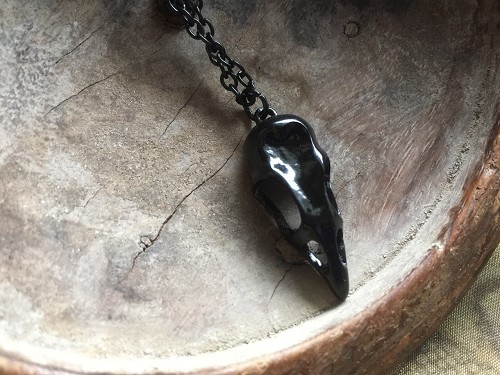 Black Raven or Crow Skull Pendant Necklace on Chain