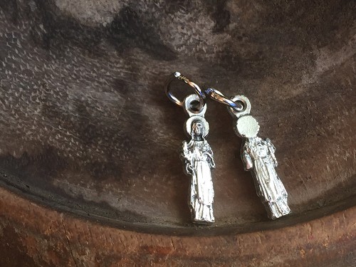 Tiny St Agatha Patron Saint of and Protector From Breast Cancer Charm Silhouette Bracelet Medals