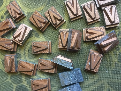 Vintage metal type - 3/8 inch wide by 3/4 inch tall - Letter V