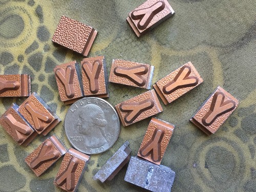 Vintage metal type - 3/8 inch wide by 3/4 inch tall - Letter Y