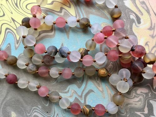 Gorgeous Continuous Loop Knotted 8mm Tigerskin Glass Bead Necklace 36.6 Inches Long
