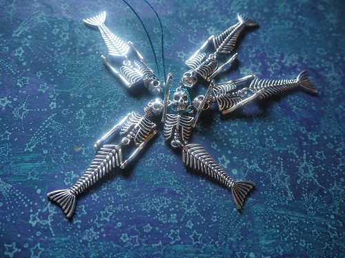 5 Pcs Articulated Antique Silver Mermaid Skeleton Pendants