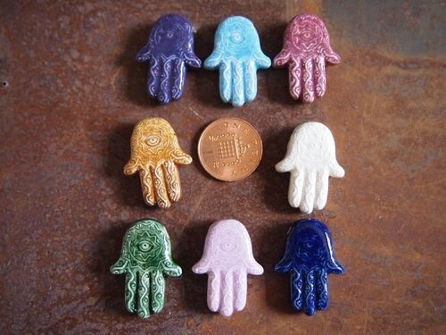 Porcelain Ceramic Large Hamsa Hand Bead in Assorted Colors