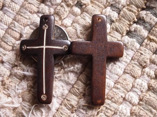 Carved Ebony Bone Cross Pendant