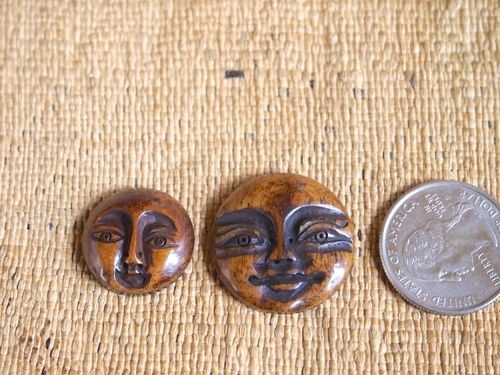 Bone Round Dark Carved Moon Face Bead/Cabochon-Choose size